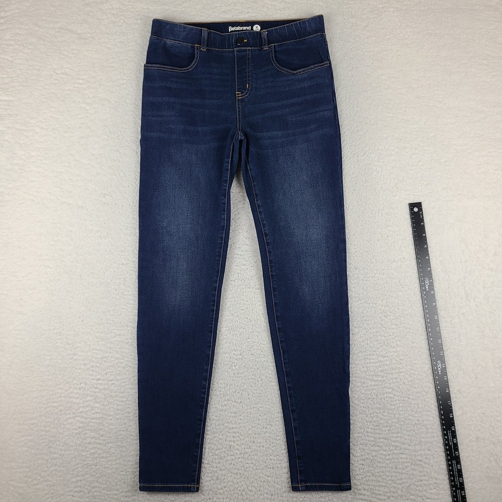 Betabrand Jeans Womens Medium Long Blue Skinny Pull On Dark Wash Denim